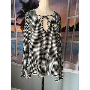 Love, Fire black and white check blouse L/S Large